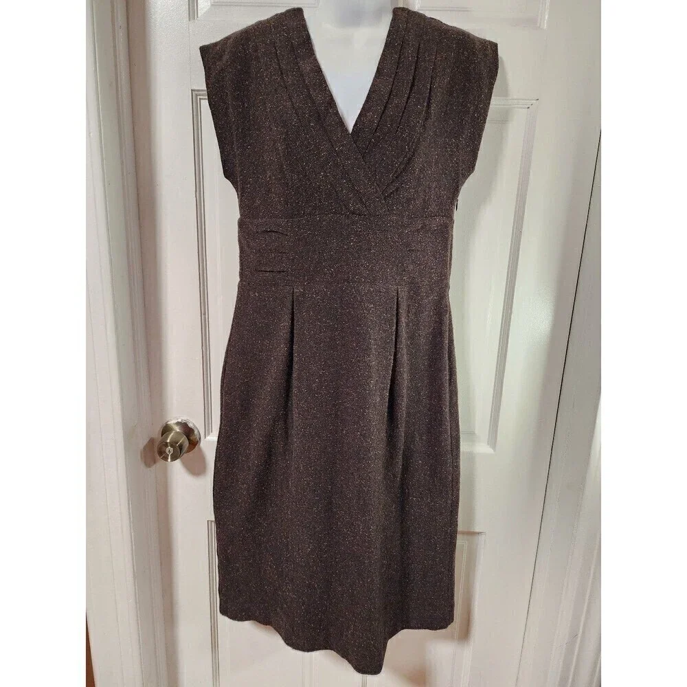 Banana Republic Tweed Pencil Dress Vintage Y2K Pleated V-neck Cap Sleeve… - Picture 11 of 12